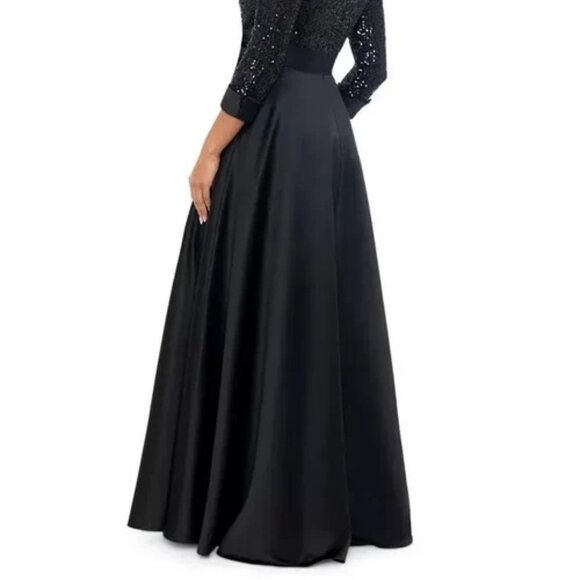 Xscape Black Sequin Long Sleeve Tux Ballgown - Picture 6 of 7